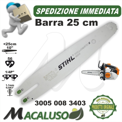 Barra Stihl 10" Cm.25 motosega MS150T MS151T passo 1/4 da mm.1,1 maglie 56 30050083403 spranga