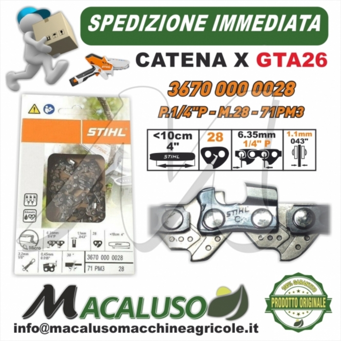 kit 4 pz. Catena Stihl GTA26 Passo 1/4 sp.1,1 maglie 28 Potatore GTA 26  36700000028 - Macaluso Macchine Agricole