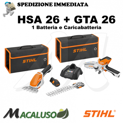 Potatore Stihl GTA26 + rifinitore HSA26 seghetto batteria taglia rami tagliasiepi GTA 26 HSA 26