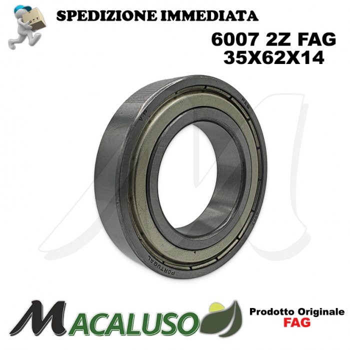 Cuscinetto a sfera 6007 2Z Fag diametro interno 35 mm esterno 62 mm spessore 14 mm radiale